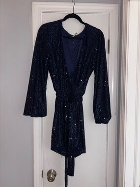 Free People Navy Sequin Wrap Romper